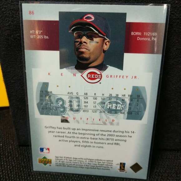 2003 SP Authentic Baseball Card #86 Ken Griffey Jr. Cincinnati Reds - Picture 2 of 4